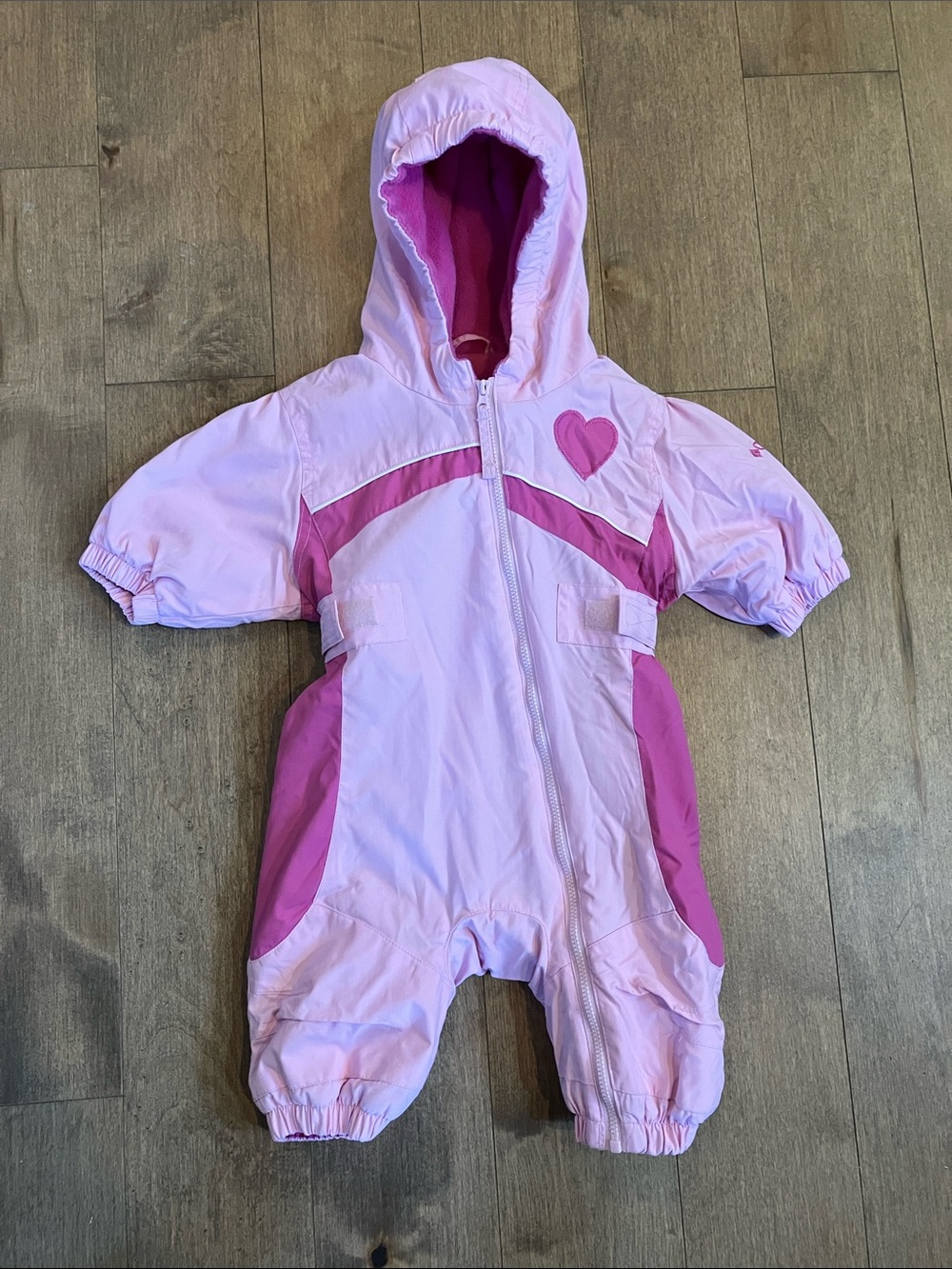 Infant Pink Hooded One-Piece Snowsuit with Heart Detail